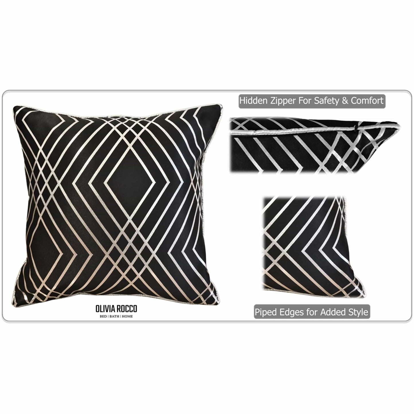 Geo Sparkle Cushion Covers 2 Pack Decorative Scatter Pillow Cases Geo Black for Sofa Bed Chair Lounge by OLIVIA ROCCO - White Bear Furnishings