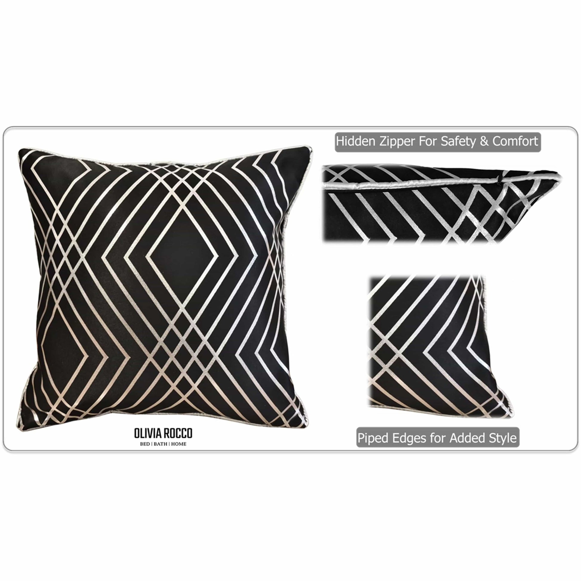 Geo Sparkle Cushion Covers 2 Pack Decorative Scatter Pillow Cases Geo Black for Sofa Bed Chair Lounge by OLIVIA ROCCO - White Bear Furnishings