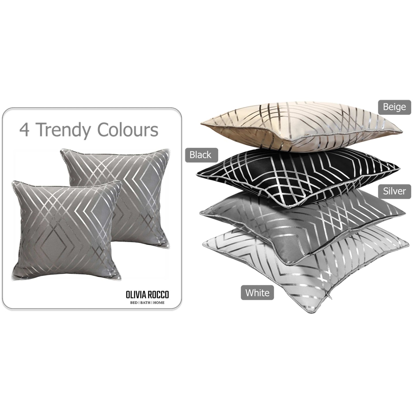 Geo Sparkle Cushion Covers 2 Pack Decorative Scatter Pillow Cases Geo Silver for Sofa Bed Chair Lounge by OLIVIA ROCCO - White Bear Furnishings