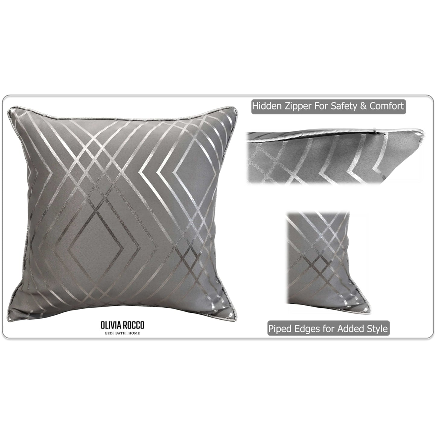 Geo Sparkle Cushion Covers 2 Pack Decorative Scatter Pillow Cases Geo Silver for Sofa Bed Chair Lounge by OLIVIA ROCCO - White Bear Furnishings