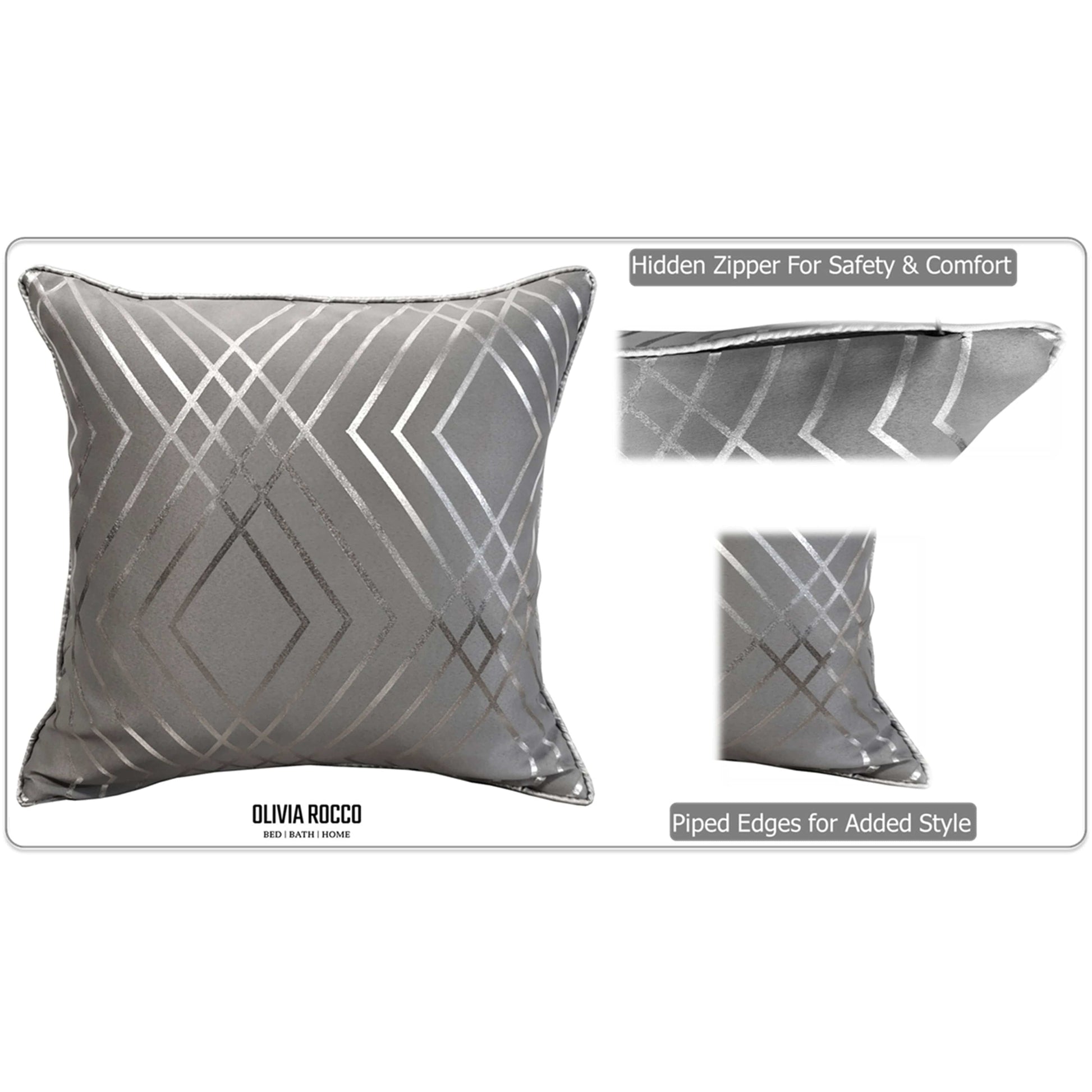 Geo Sparkle Cushion Covers 2 Pack Decorative Scatter Pillow Cases Geo Silver for Sofa Bed Chair Lounge by OLIVIA ROCCO - White Bear Furnishings