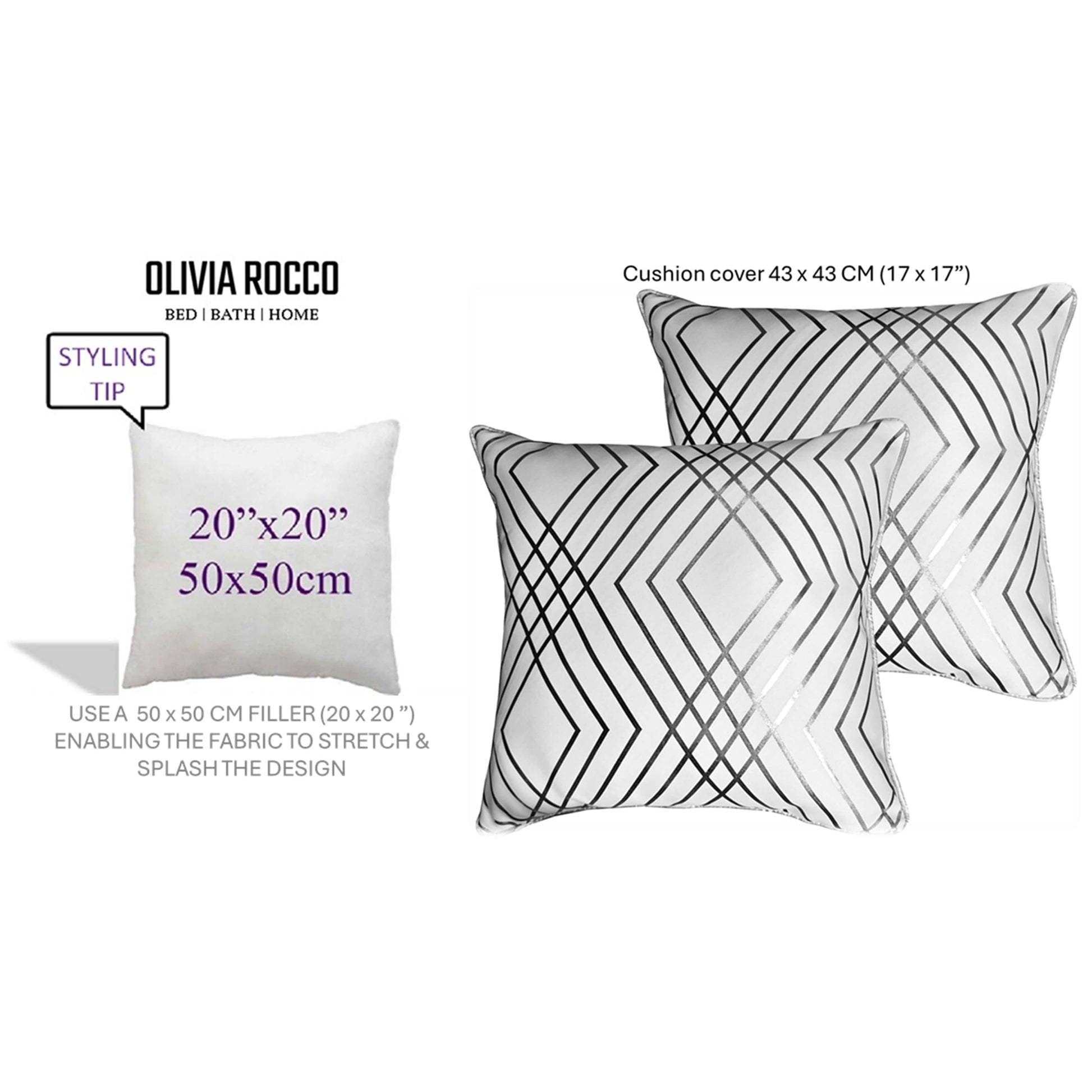 Geo Sparkle Cushion Covers 2 Pack Decorative Scatter Pillow Cases Geo White for Sofa Bed Chair Lounge by OLIVIA ROCCO - White Bear Furnishings