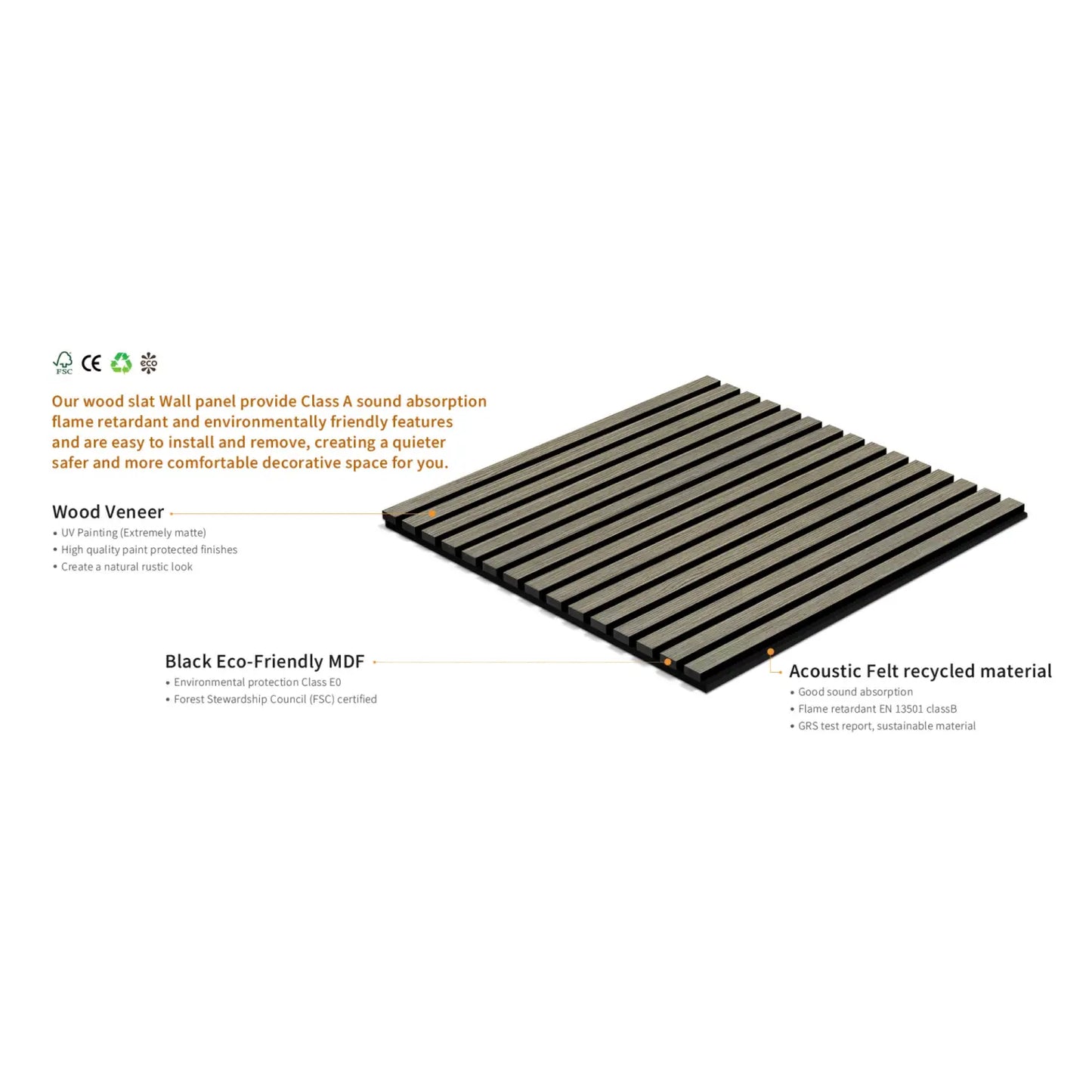 Grey Oak Acoustic Wall Panels Pack of 4