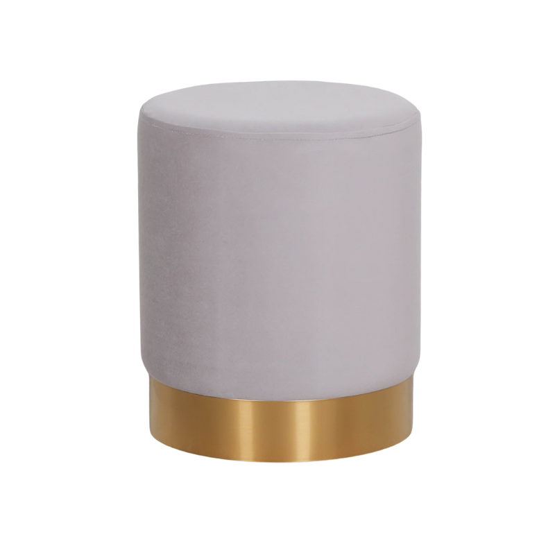 Grey Velvet Round Ottoman Foot Stool - AV131
