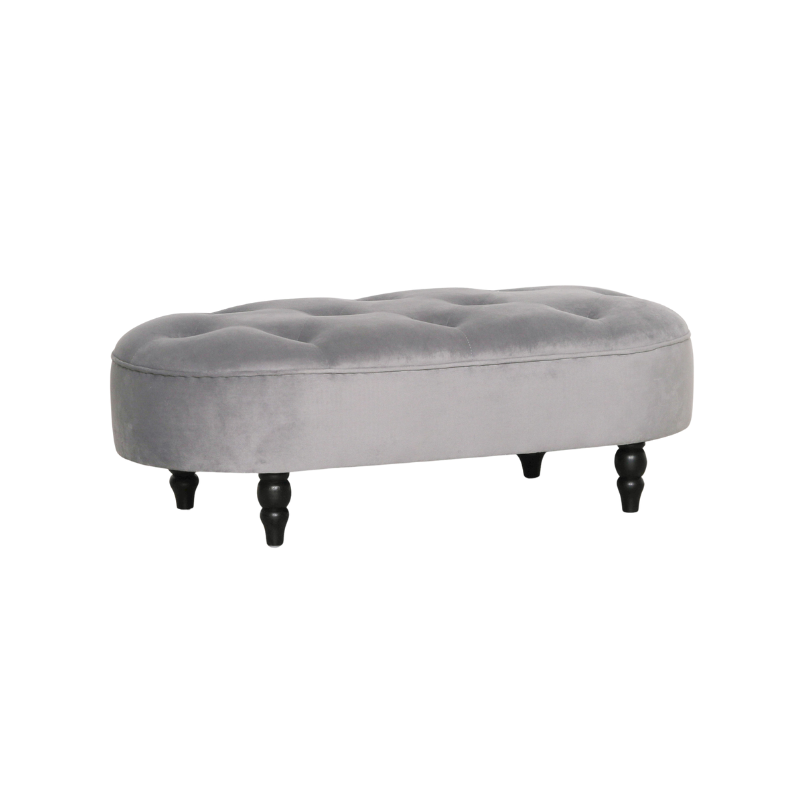 Grey Velvet Buttoned Upholstered Bench with Black Legs - AV505