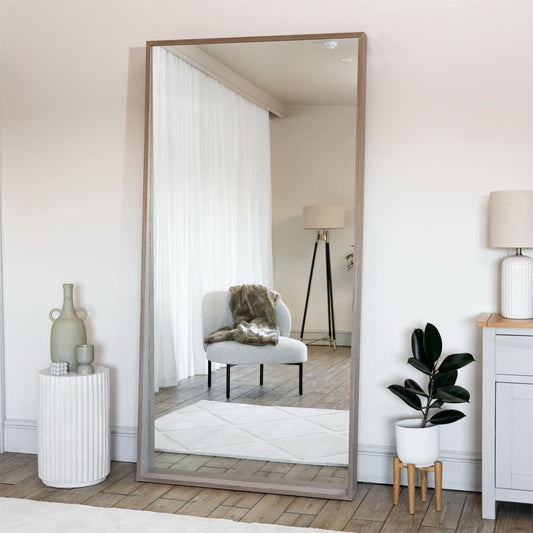 Hanaka - Full Length Walnut Wood Rectangle Mirror - 200cm x 100cm - White Bear Furnishings