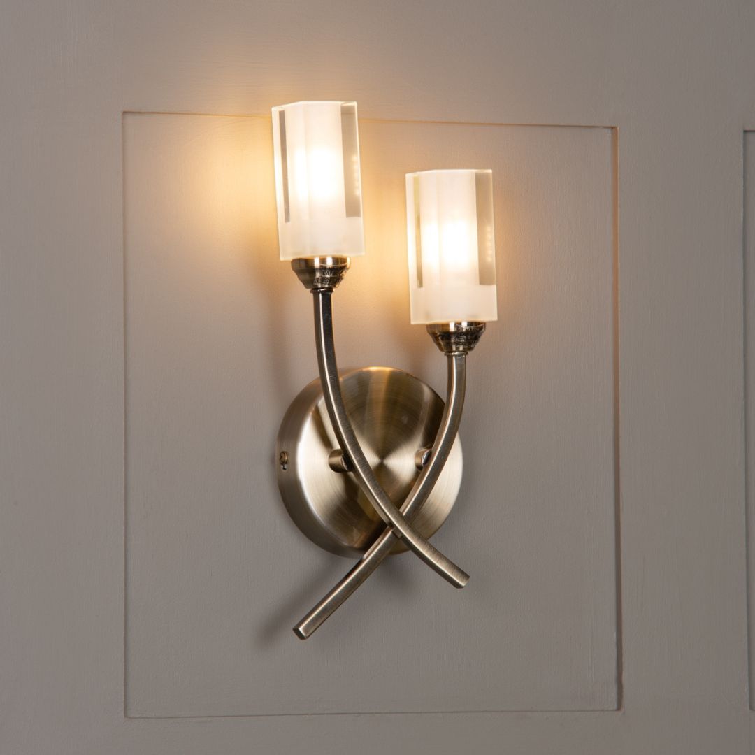 Icarus 2 Light Wall Light Antique Brass - White Bear Furnishings