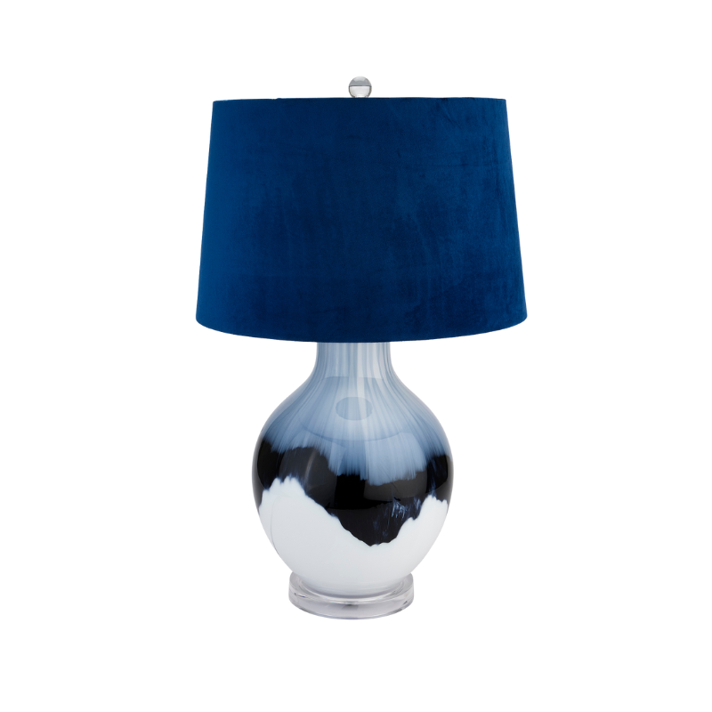 Handcrafted Ceramic Glacier Table Lamp with Navy Blue Velvet Lampshade - 22644 - White Bear Furnishings