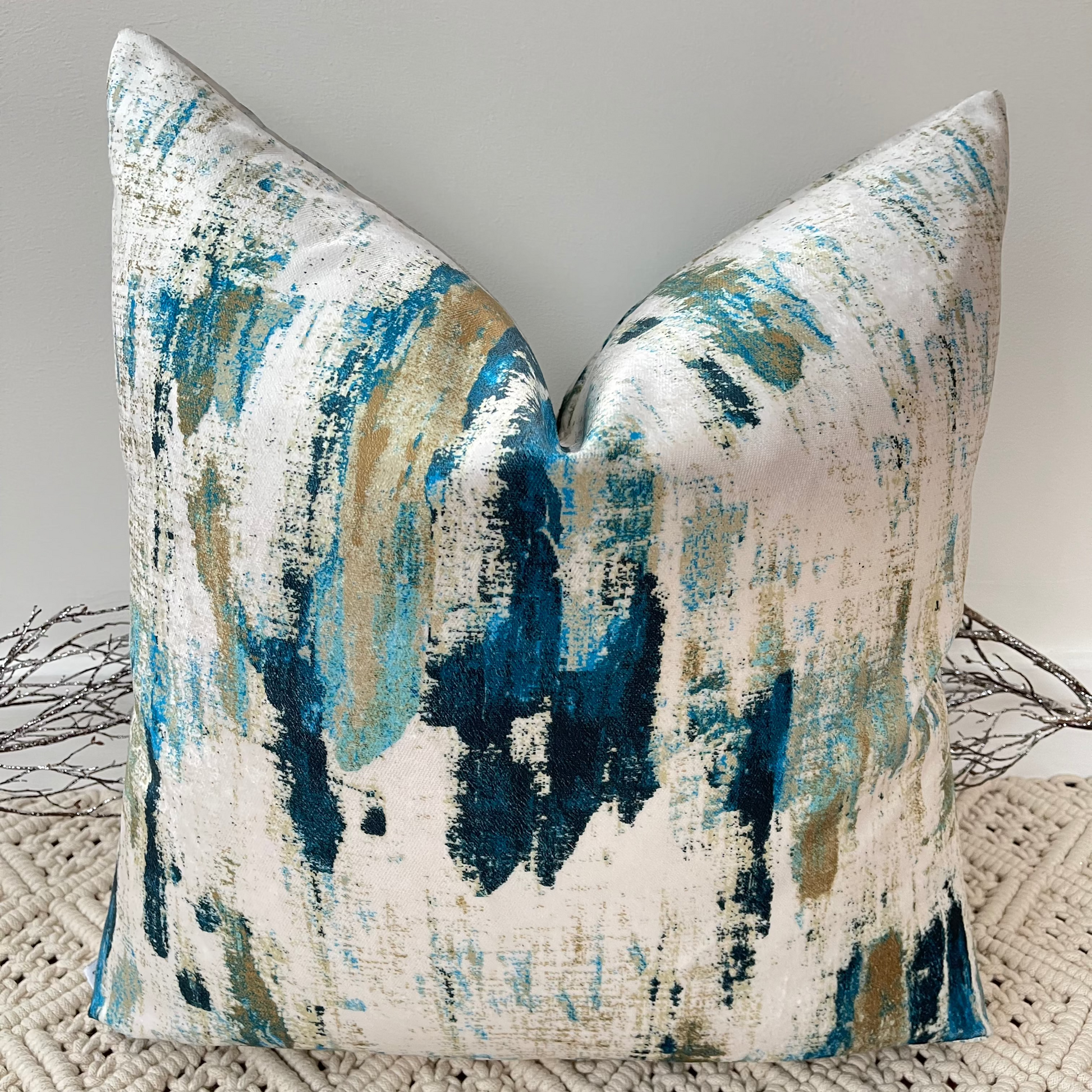 The Couture Cushion - The Peacock Teal Velvet - Style No. 10 - White Bear Furnishings