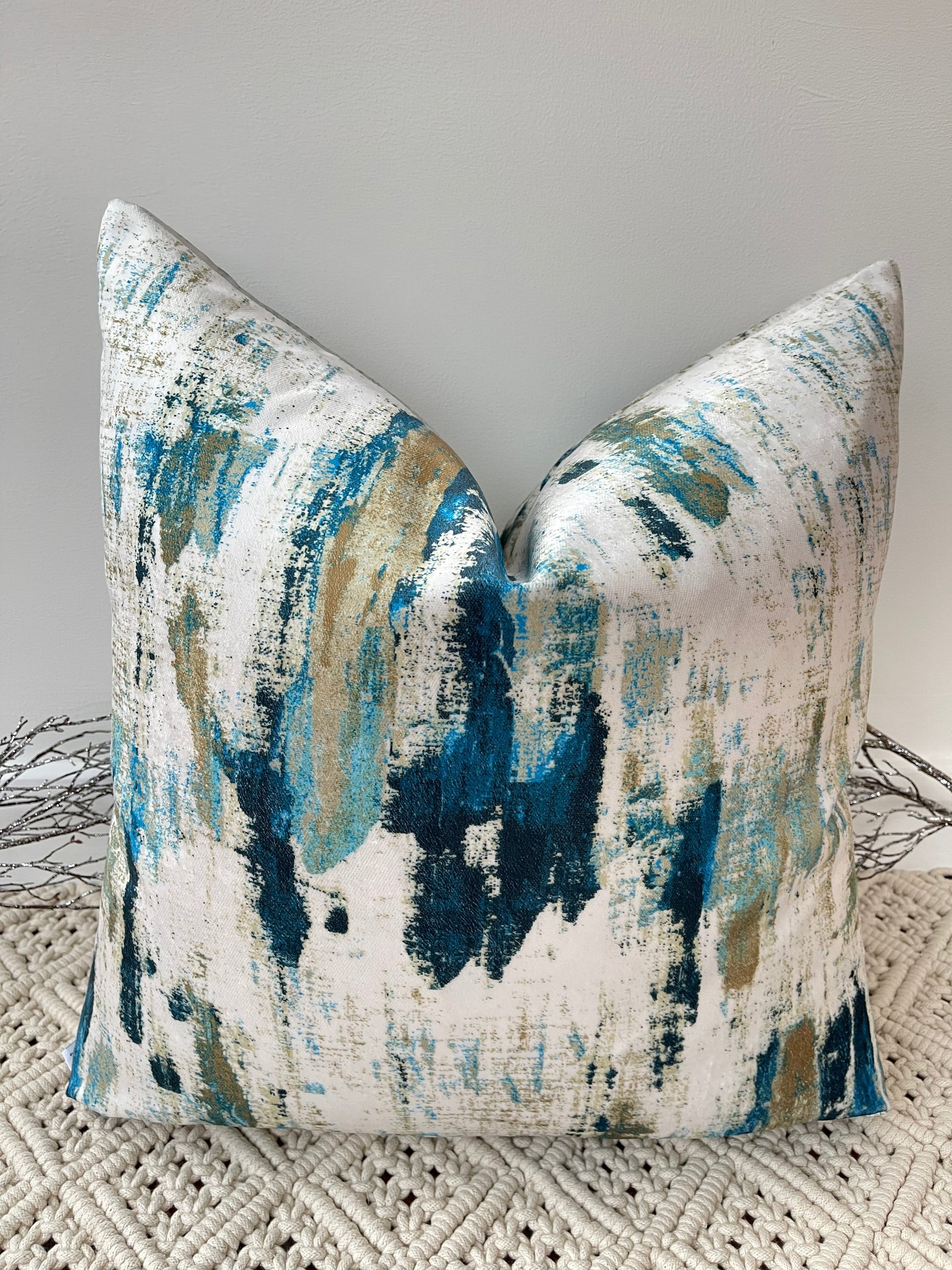 The Couture Cushion - The Peacock Teal Velvet - Style No. 10 - White Bear Furnishings