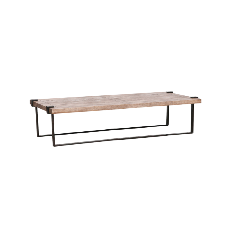 Rustic Industrial Wrought Iron Coffee Table with Mango Wood Top