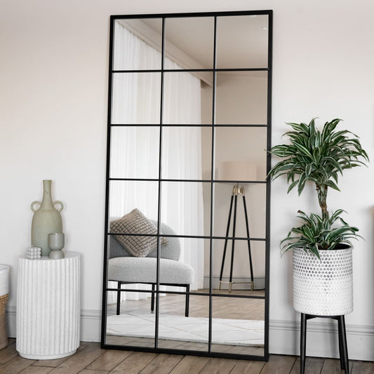 Kyō - Full Length Black Metal Rectangle Lattice Window Mirror - 180cm x 90cm - White Bear Furnishings