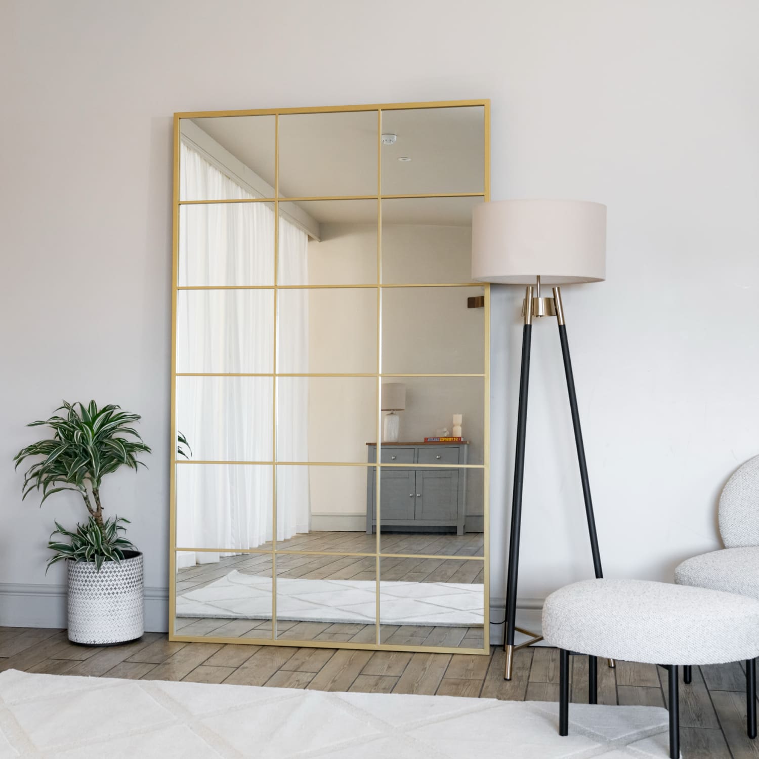 Kyō - Full Length Gold Metal Rectangle Lattice Window Mirror - 200cm x 120cm - White Bear Furnishings