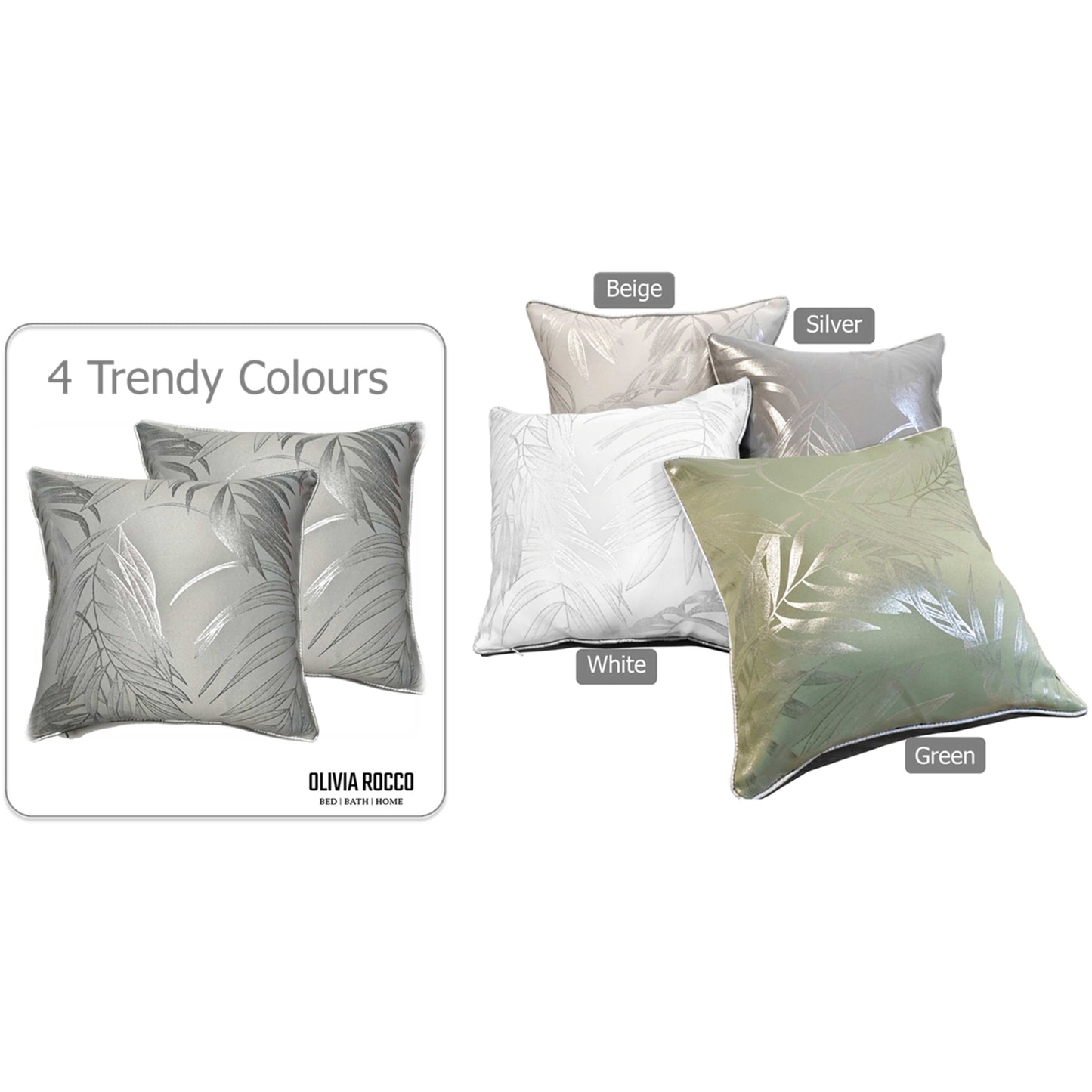 Leaf Sparkle 2 Pack Cushion Covers Leaf Silver Modern Decorative Throw Pillow Cases for Sofa or Bed by OLIVIA ROCCO - White Bear Furnishings