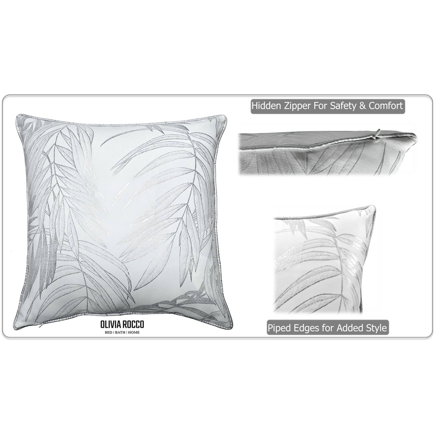 Leaf Sparkle 2 Pack Cushion Covers Leaf White Modern Decorative Throw Pillow Cases for Sofa or Bed by OLIVIA ROCCO - White Bear Furnishings