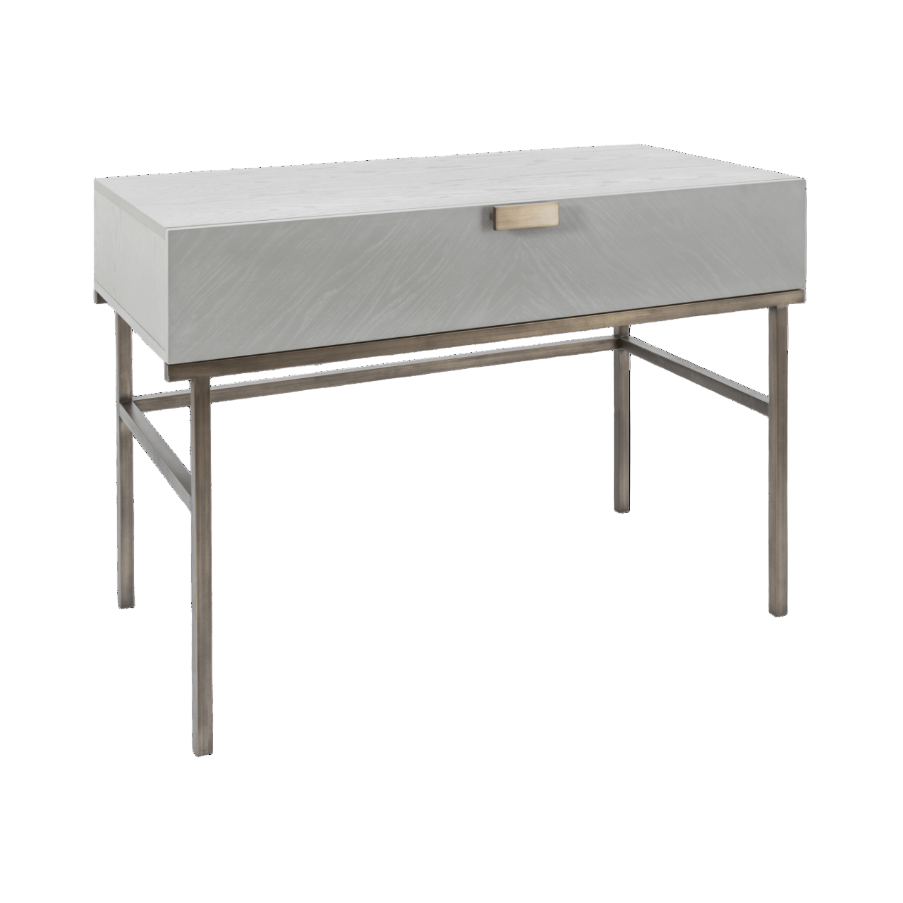 Grey dressing table with metallic legs on a white background