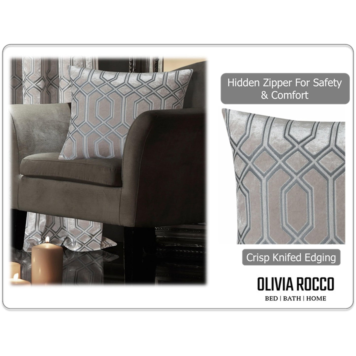 Luxe Geo Velvet Cushion Covers 2 Pack Champagne Geometric Decorative Cushions for Sofa Bed & Living Room by OLIVIA ROCCO - White Bear Furnishings