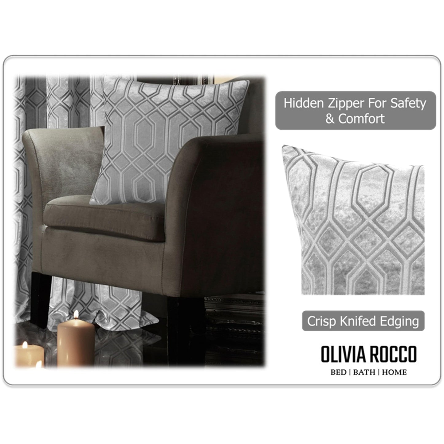 Luxe Geo Velvet Cushion Covers 2 Pack Grey Geometric Decorative Cushions for Sofa Bed & Living Room by OLIVIA ROCCO - White Bear Furnishings