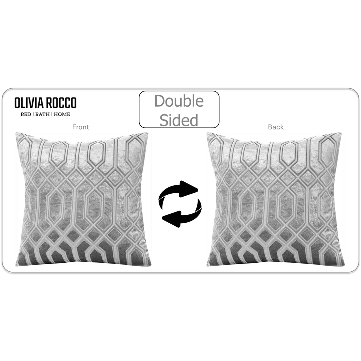 Luxe Geo Velvet Cushion Covers 2 Pack Grey Geometric Decorative Cushions for Sofa Bed & Living Room by OLIVIA ROCCO - White Bear Furnishings