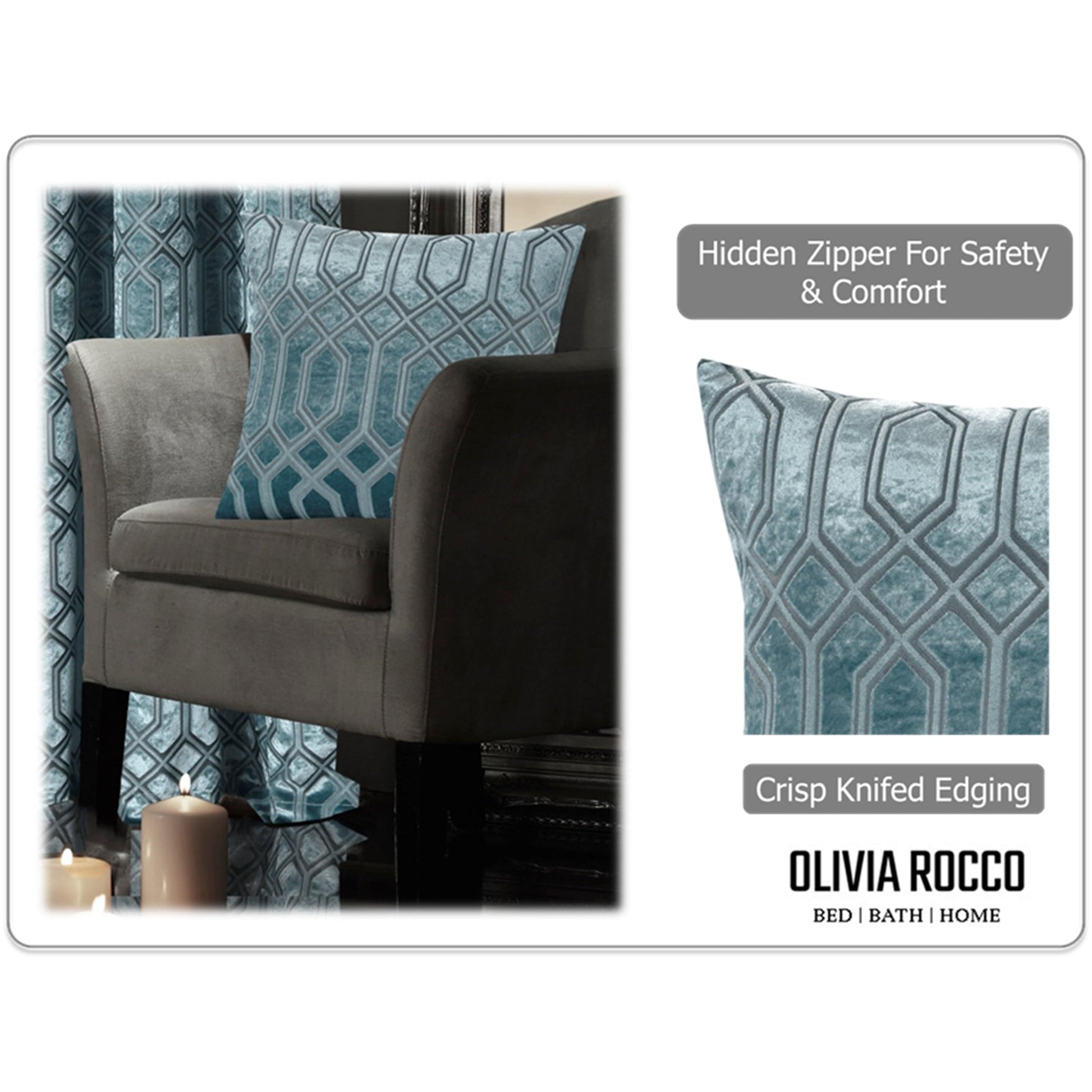 Luxe Geo Velvet Cushion Covers 2 Pack Teal Geometric Decorative Cushions for Sofa Bed & Living Room by OLIVIA ROCCO - White Bear Furnishings