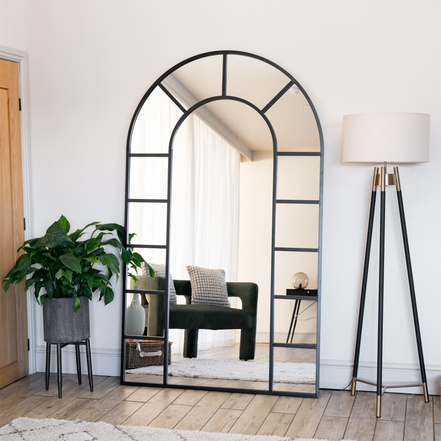 Mio- Full Length Black Metal Arched Window Mirror - 200cm x 120cm - White Bear Furnishings