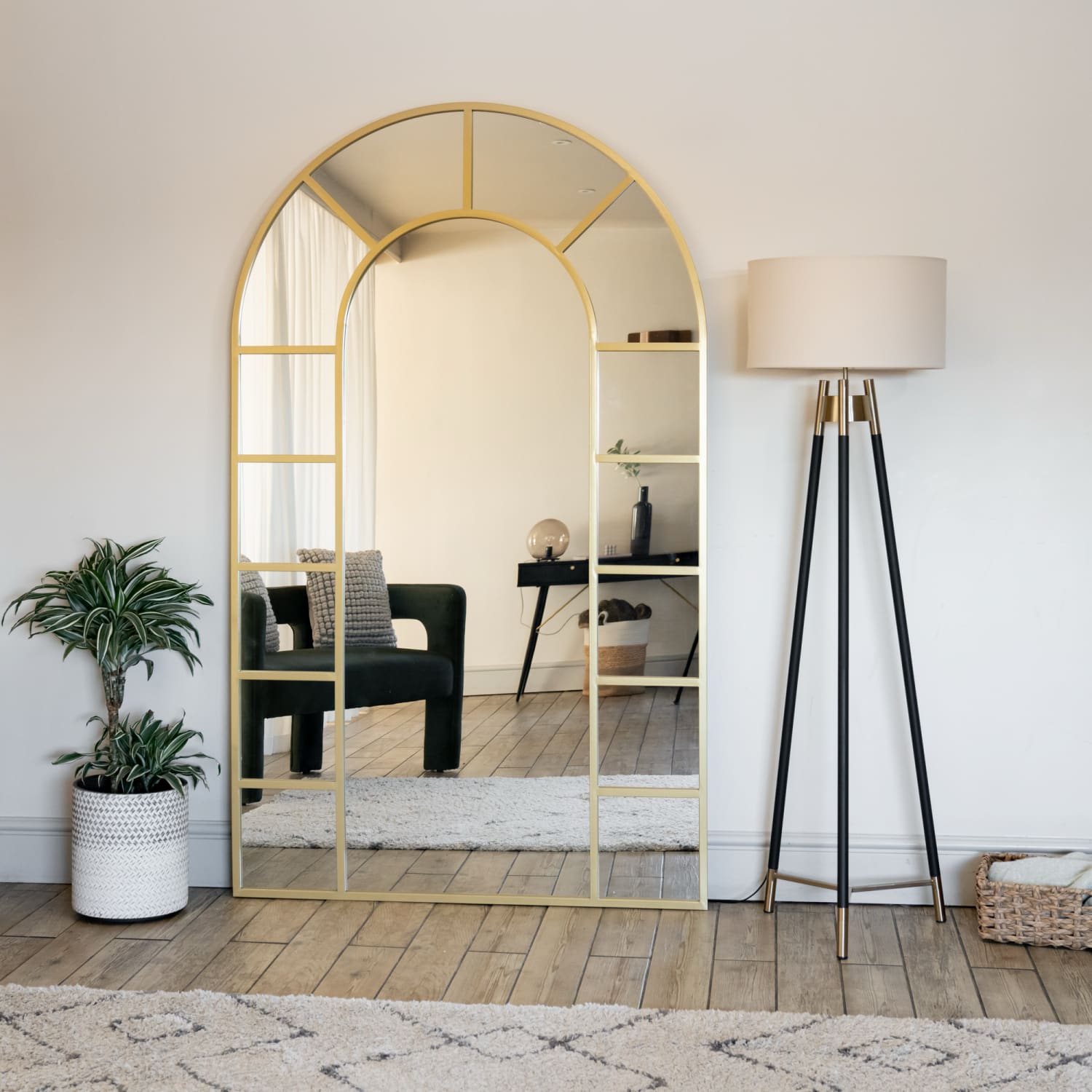 Mio- Full Length Gold Metal Arched Window Mirror - 200cm x 120cm - White Bear Furnishings