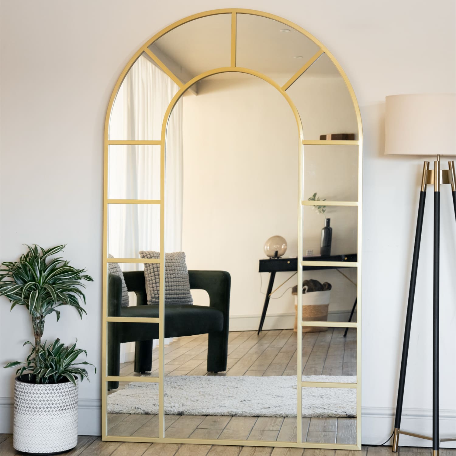 Mio- Full Length Gold Metal Arched Window Mirror - 200cm x 120cm - White Bear Furnishings