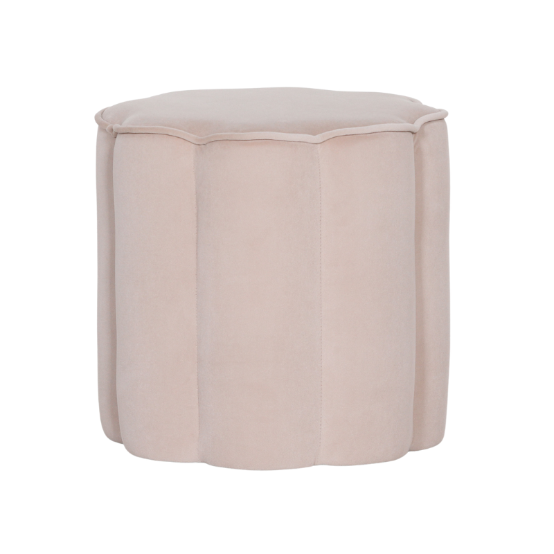 Natural Velvet Piped Edge Round Ottoman Foot Stool - AV457