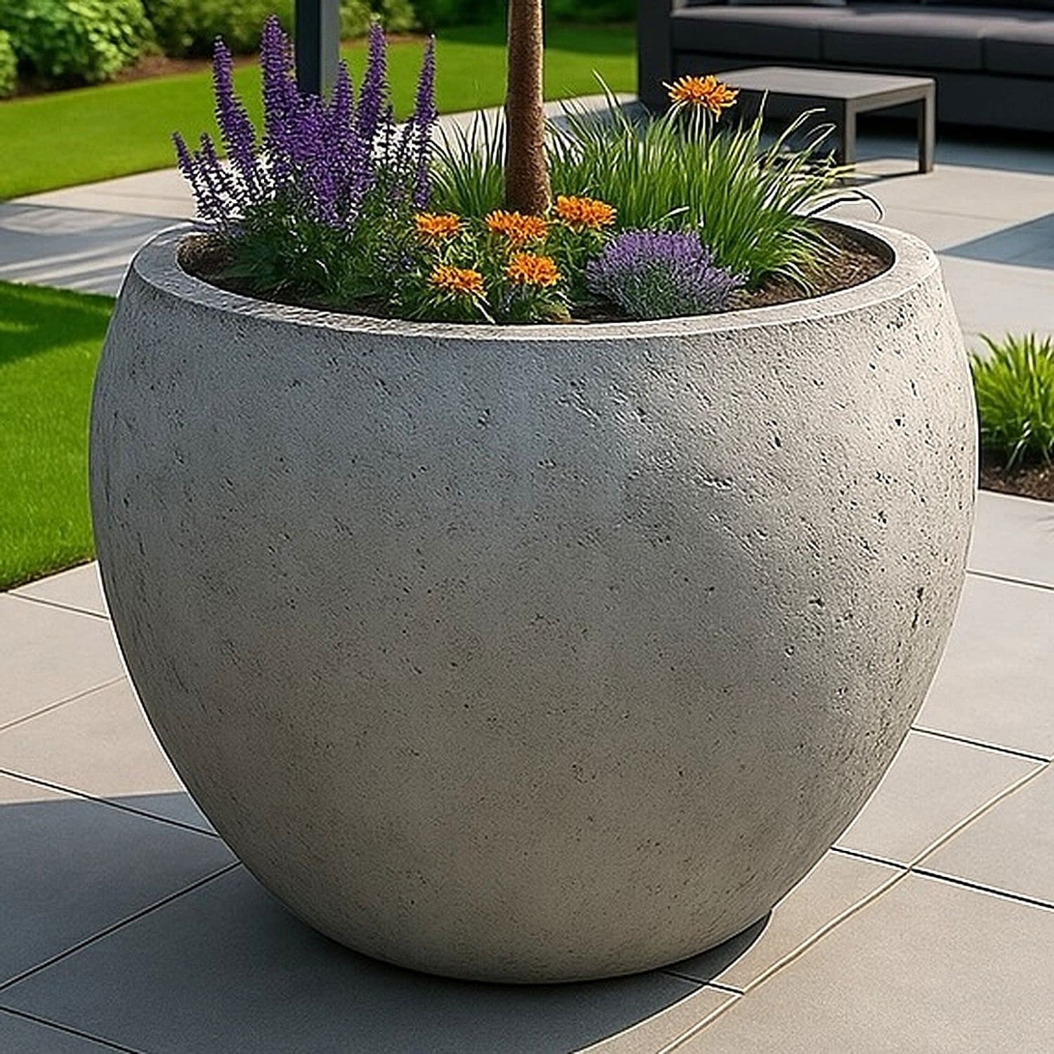 Orbello | Onyx Dusk – 110cm XXL Concrete Sphere Planter – 686L Round Plant Pot - White Bear Furnishings