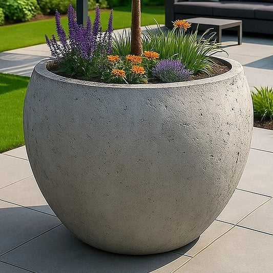 Orbello | Onyx Dusk – 110cm XXL Concrete Sphere Planter – 686L Round Plant Pot - White Bear Furnishings