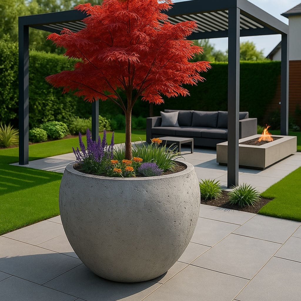 Orbello | Onyx Dusk – 110cm XXL Concrete Sphere Planter – 686L Round Plant Pot - White Bear Furnishings