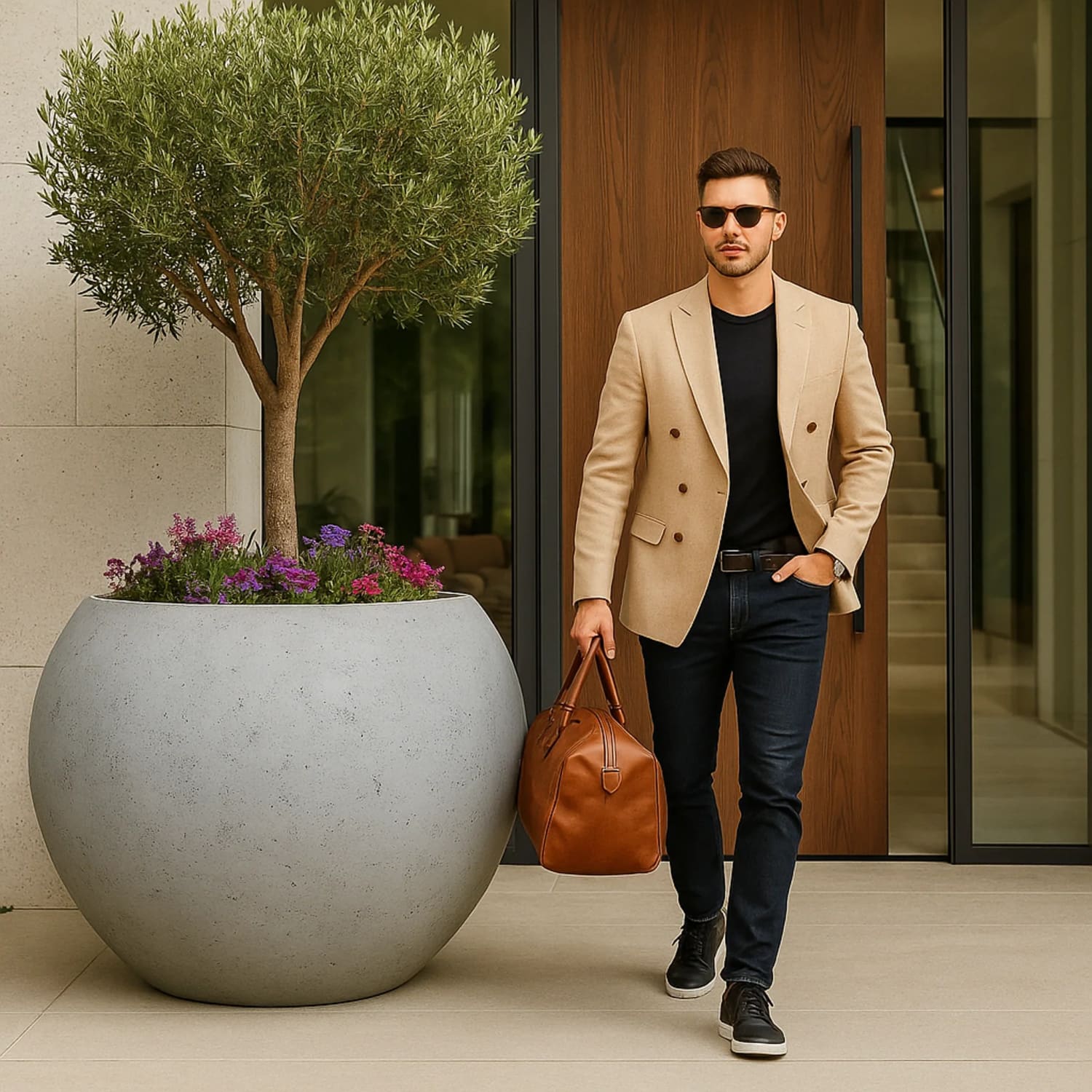 Orbello | Onyx Dusk – 110cm XXL Concrete Sphere Planter – 686L Round Plant Pot - White Bear Furnishings