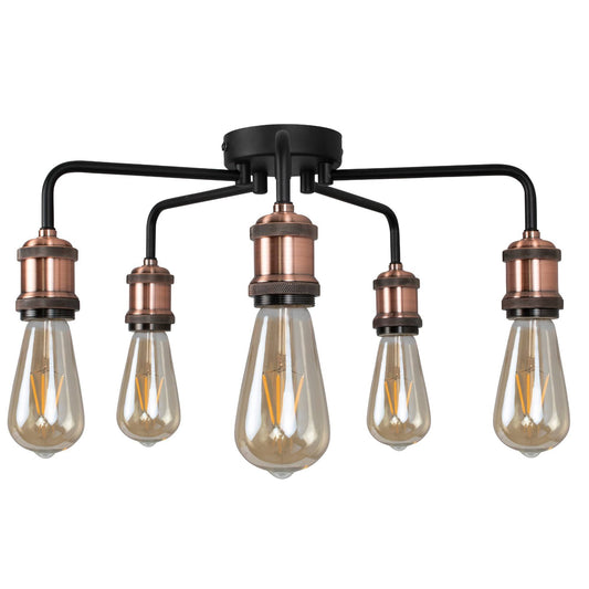 Clark Matt Black and Copper 5 Light Semi Flush Ceiling Light - White Bear Furnishings