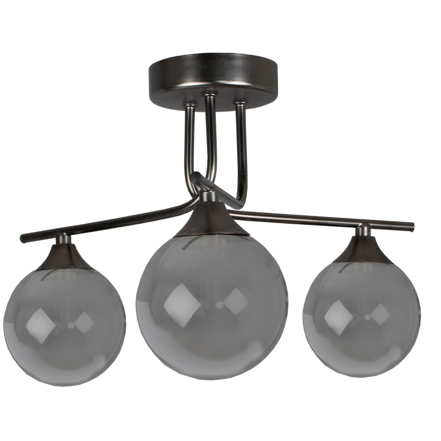 Carney Gun Metal Smoked 3 Light Semi Flush Ceiling Light - White Bear Furnishings
