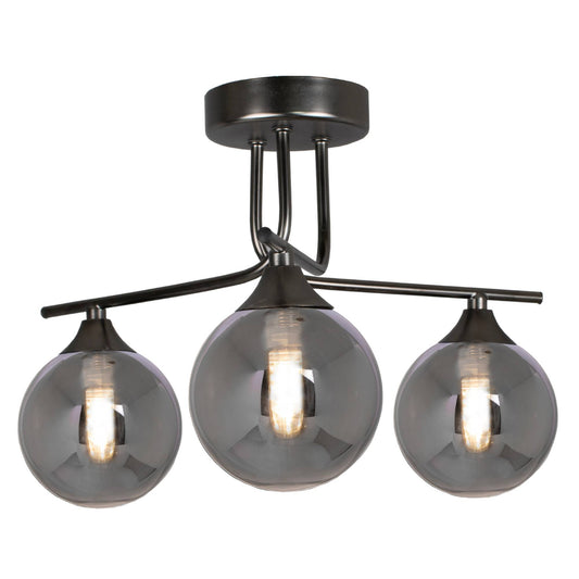Carney Gun Metal Smoked 3 Light Semi Flush Ceiling Light - White Bear Furnishings