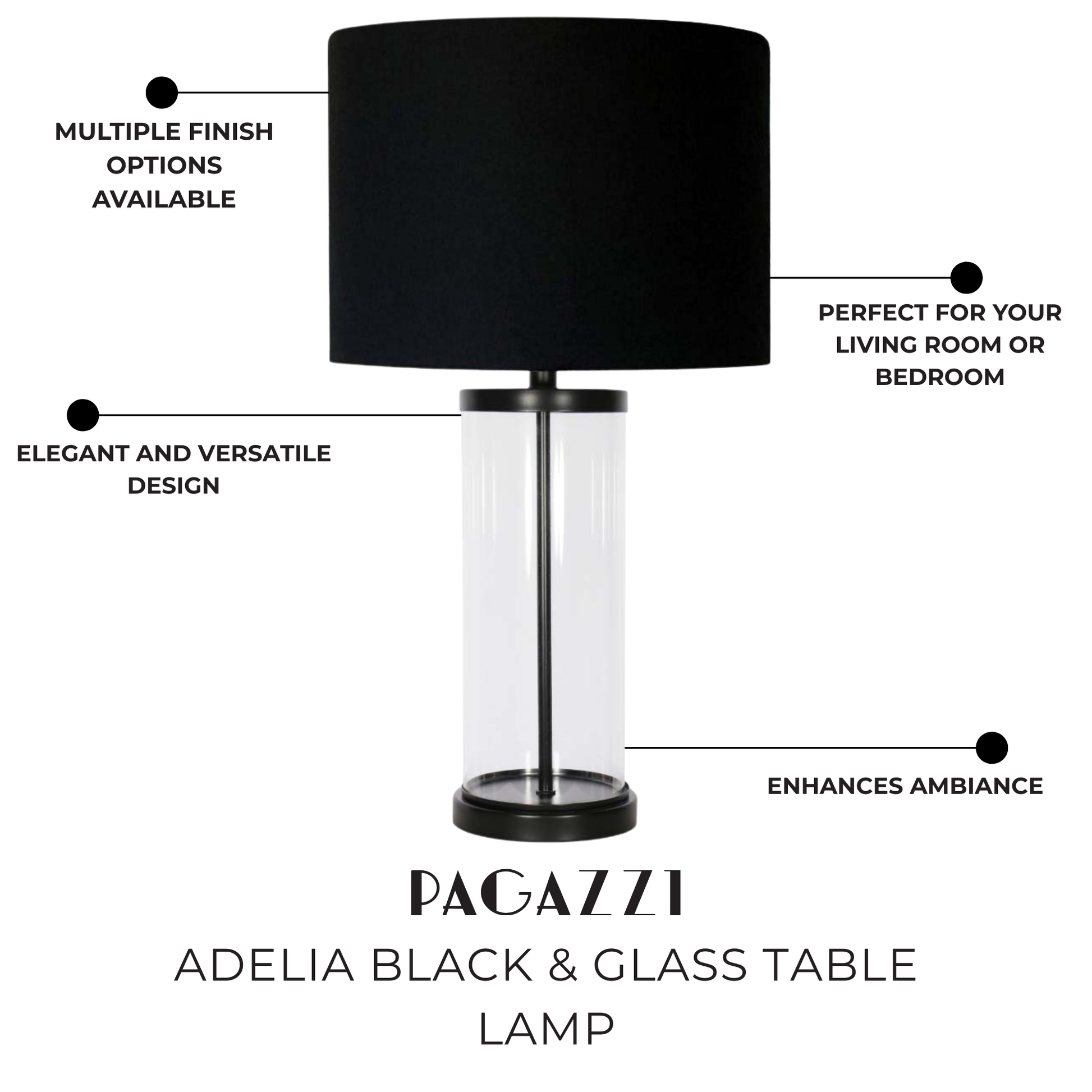 Adelia Black & Glass Table Lamp - White Bear Furnishings