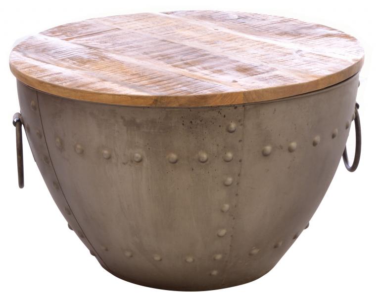 Old Empire Round Storage Coffee Table in Mango Wood & Steel - OLD12 - White Bear Furnishings