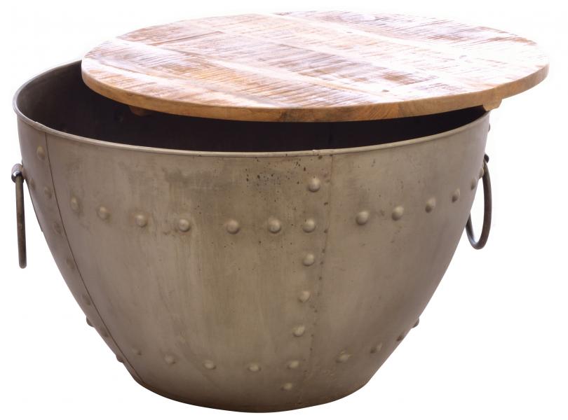 Old Empire Round Storage Coffee Table in Mango Wood & Steel - OLD12 - White Bear Furnishings