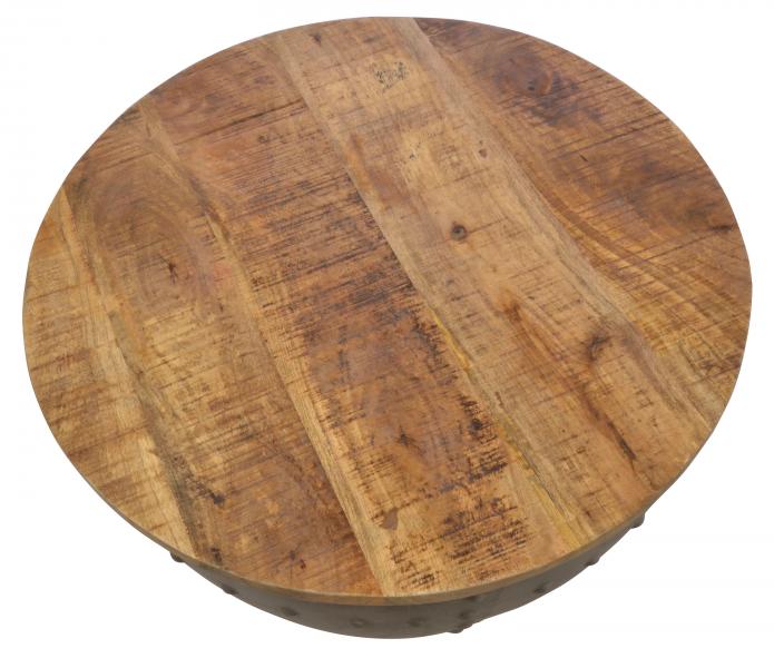 Old Empire Round Storage Coffee Table in Mango Wood & Steel - OLD12 - White Bear Furnishings