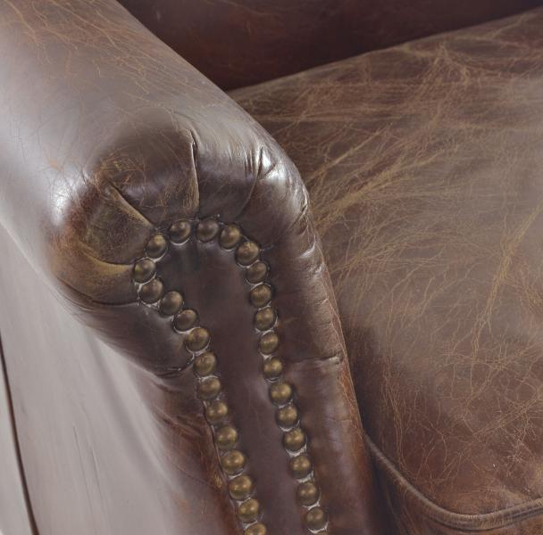 Vintage Leather Studded Arm Chair: Timeless Elegance, Deep Comfort & Classic Charm - TK937-1D