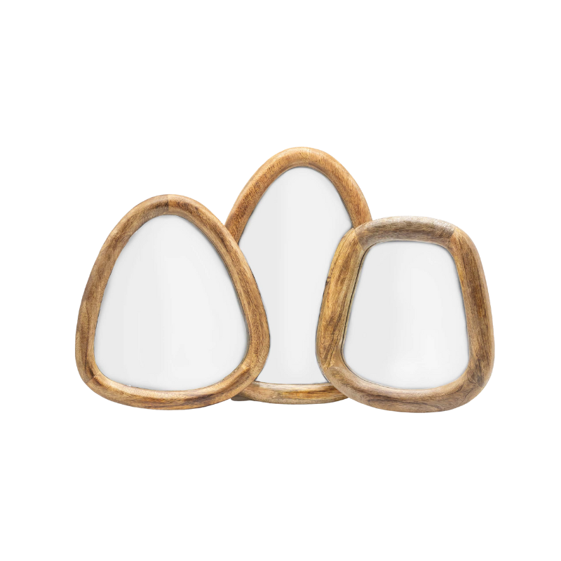 Set of 3 Pebble Shaped Mirrors Dark Brown Finish in Mango Wood - PebM-02