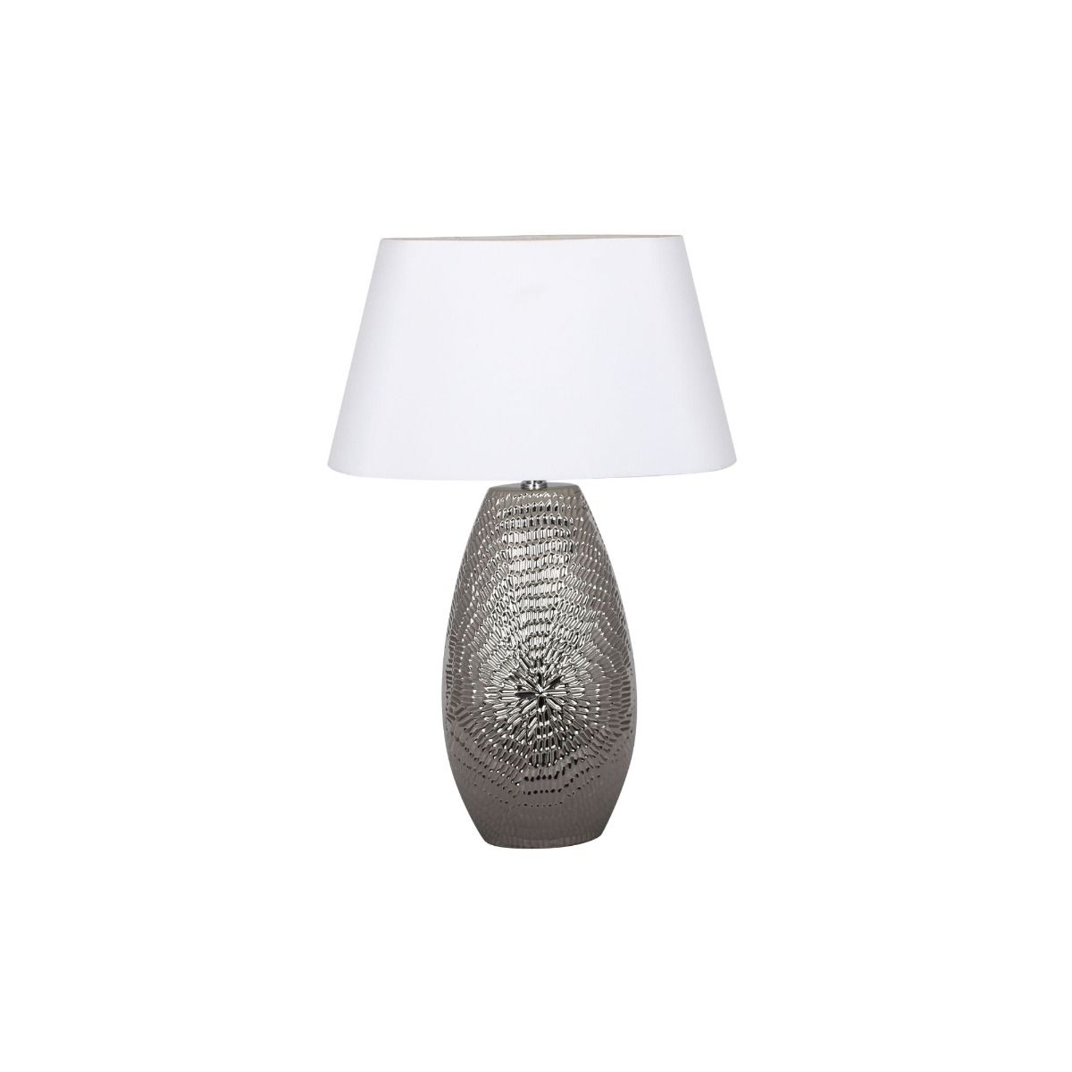 Caitlin Silver Oval Ceramic Table Lamp With White Shade - White Bear Furnishings