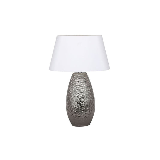 Caitlin Silver Oval Ceramic Table Lamp With White Shade - White Bear Furnishings