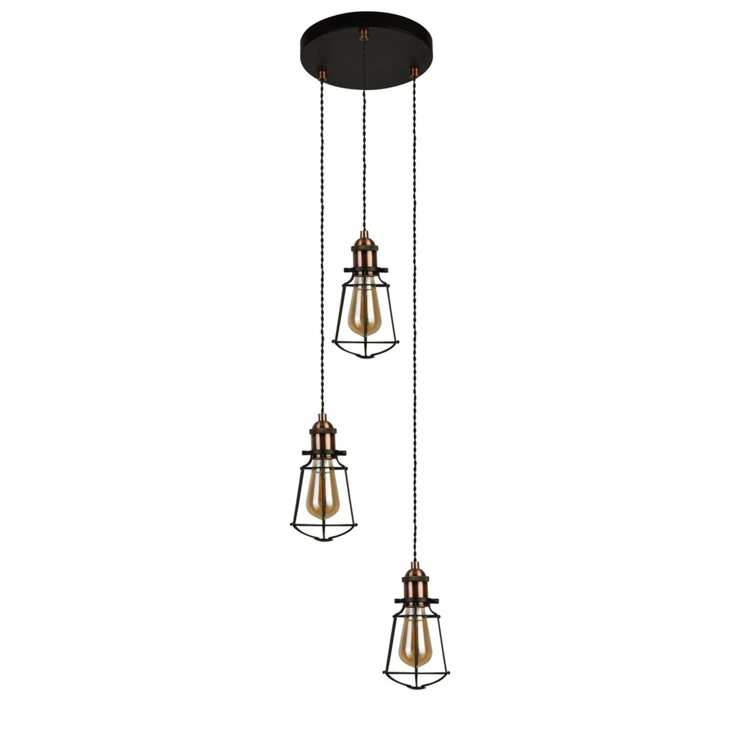 Burns 3 Light Copper & Black Ceiling Pendant - White Bear Furnishings