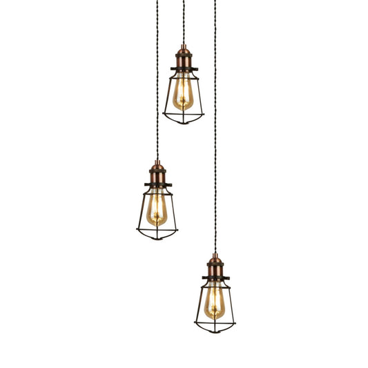 Burns 3 Light Copper & Black Ceiling Pendant - White Bear Furnishings