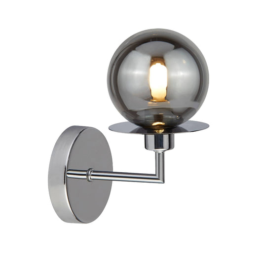 Gunther Indoor Polished Chrome Wall Light with Smoked Glass Shade - White Bear Furnishings