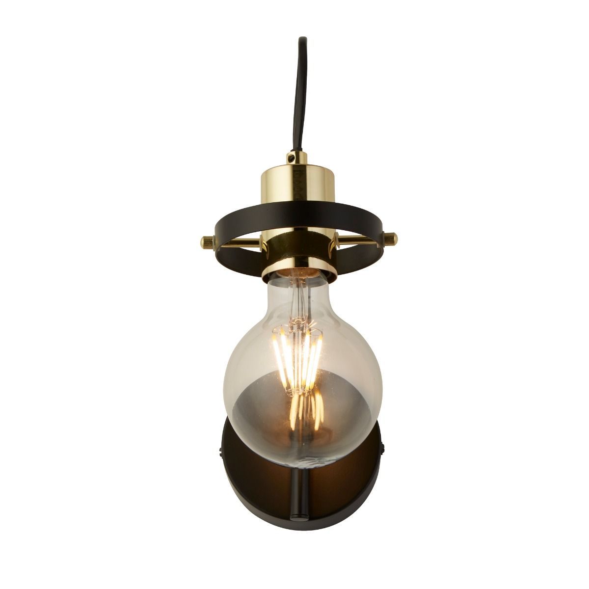 Hansel 1 Light Black & Brass Wall Light - White Bear Furnishings