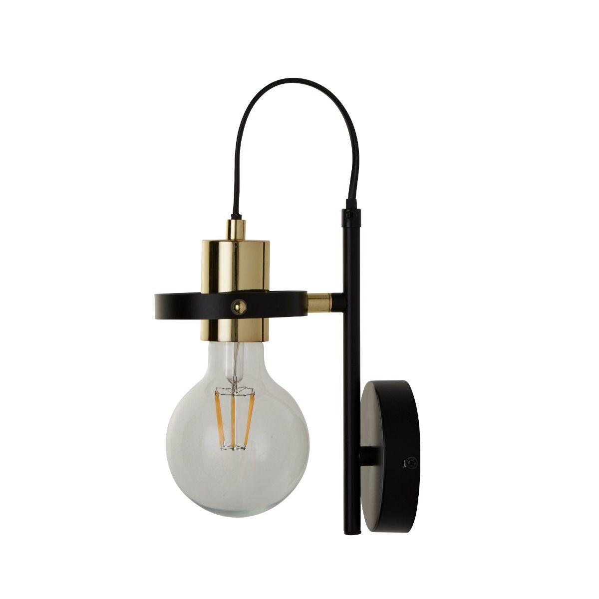 Hansel 1 Light Black & Brass Wall Light - White Bear Furnishings