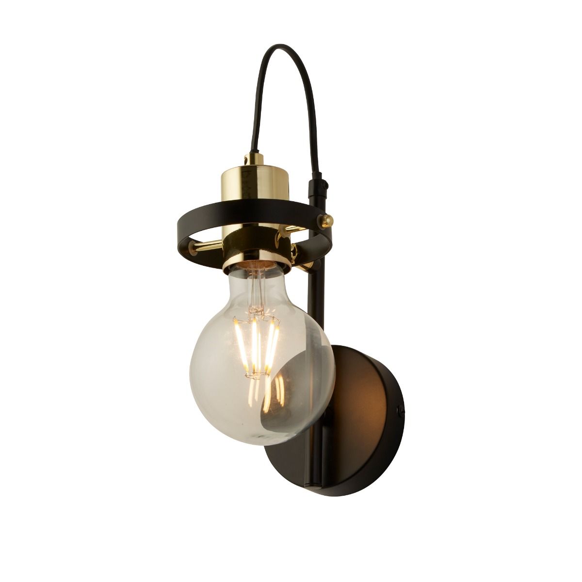 Hansel 1 Light Black & Brass Wall Light - White Bear Furnishings