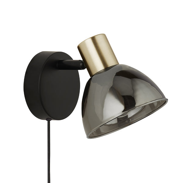 Elisa Plug In Smoked Glass Wall Light - White Bear Furnishings